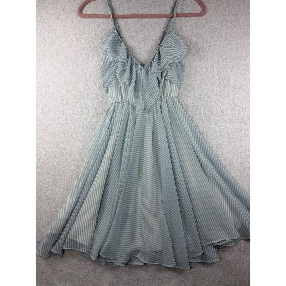 GUESS Women Blue White Striped Ruffle Fit & Flare Dress W4FK40W0V60 Size 8
